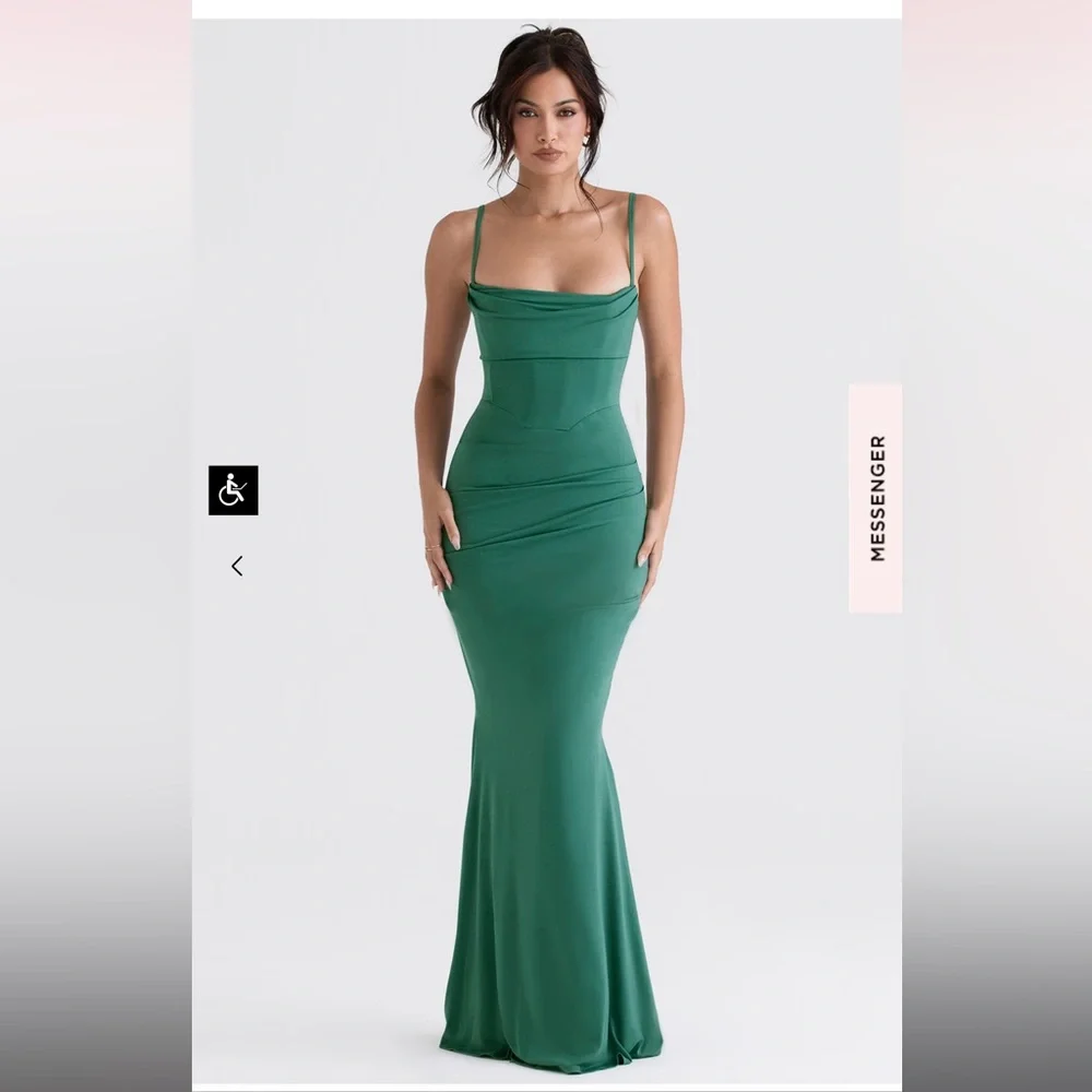 HOUSE OF CB- MILENA FOREST GREEN CORSET MAXI DRESS - Picture 3 of 10